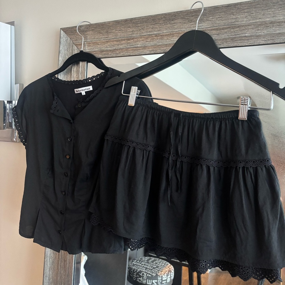Reformation Valetta Two Piece Black Mini Skirt Set